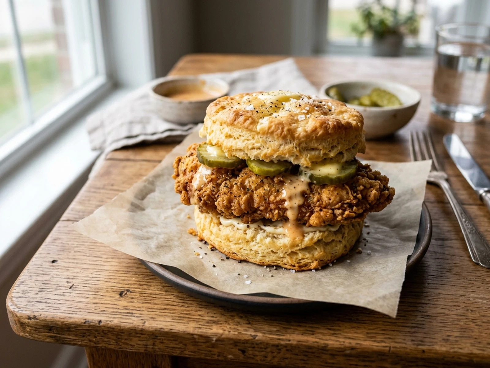 Freshly baked buttermilk chicken biscuit for Breakfast