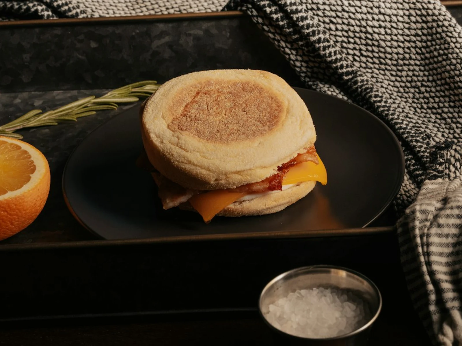 Grilled chicken on a toasted classic English Muffin with egg whites and American cheese.