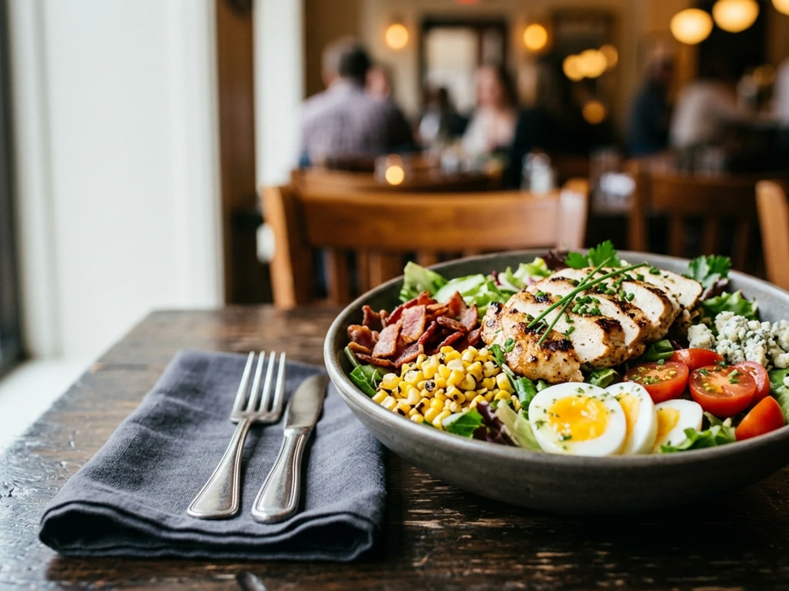 Vibrant bowl of fresh Cobb Salad with crisp greens for Salads